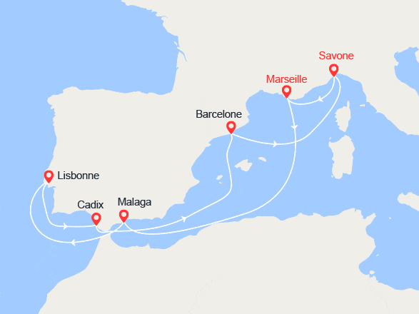 itinéraire croisière Méditerranée : Perles du Portugal et de l'Espagne
