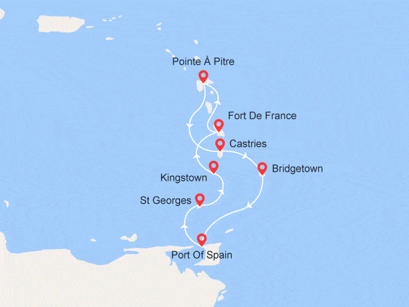 itinéraire croisière Caraïbes et Antilles : Petites Antilles : Martinique, Guadeloupe, Ste Lucie, Grenade... (1)
