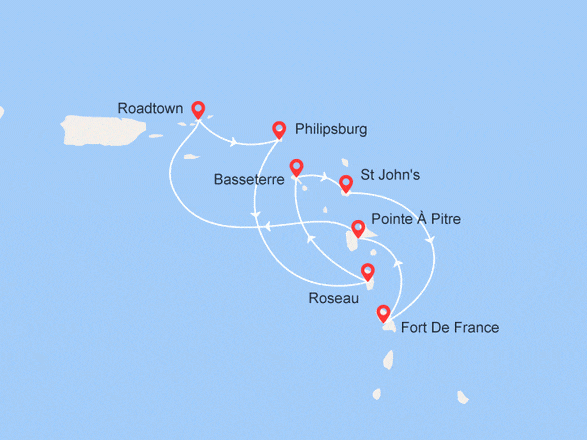 itinéraire croisière Caraïbes et Antilles : Petites Antilles : Martinique, Guadeloupe, Tortola, La Dominique... (2)