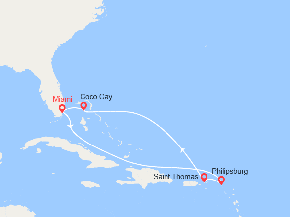 itinéraire croisière Caraïbes et Antilles : Philipsburg, Charlotte Amalie, CocoCay
