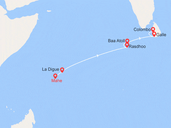 itinéraire croisière Océan Indien : PLONGÉE : Seychelles, Maldives et Sri Lanka