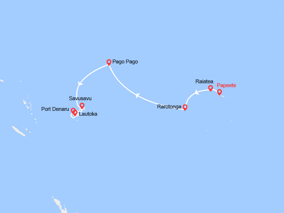 itin&eacute;raire croisi&egrave;re Pacifique : Polynésie française, Îles Cook, États-Unis, Tonga, Fidji 