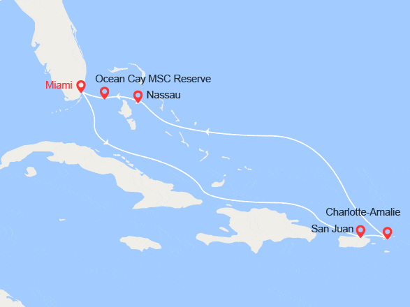 itinéraire croisière Caraïbes et Antilles : Porto Rico, Iles Vierges, Bahamas...