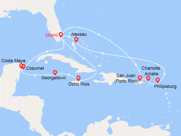 itinéraire croisière Caraïbes et Antilles : Porto Rico, Iles Vierges, Bahamas, Jamaïque, Iles Caïman, Mexique (2)