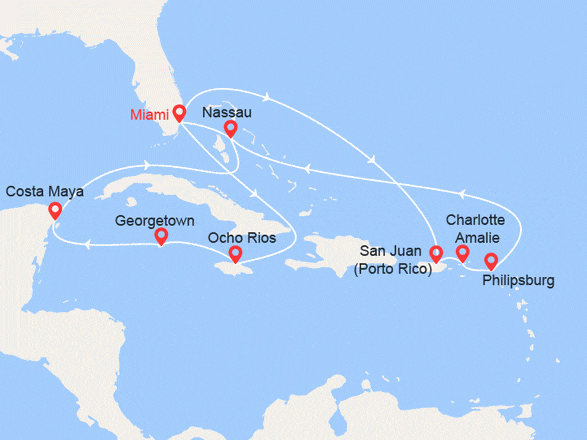 itinéraire croisière Caraïbes et Antilles : Porto Rico, Iles Vierges, Bahamas, Jamaïque, Iles Caïman, Mexique (2)