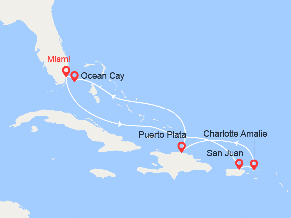 itinéraire croisière Caraïbes et Antilles : Porto Rico, Iles Vierges, Rép Dominicaine & Bahamas