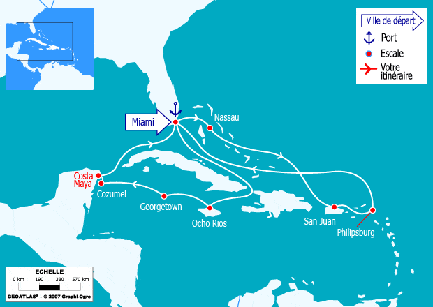 itinéraire croisière Caraïbes et Antilles : Porto Rico, Iles Vierges, Rép Dominicaine, Jamaïque, Iles Caïman, Mexique & MSC Ocean Cay