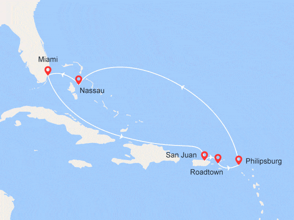itinéraire croisière Caraïbes et Antilles : Porto Rico, Iles Vierges, St Martin, Bahamas