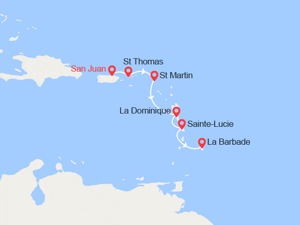 itin&eacute;raire croisi&egrave;re Caraïbes et Antilles : Porto Rico, Îles Vierges et Antilles 