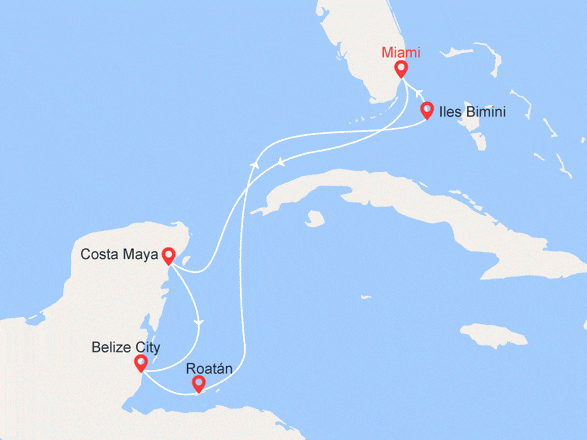 itinéraire croisière Caraïbes et Antilles : Porto Rico, St Thomas, Rép Dominicaine, Bahamas