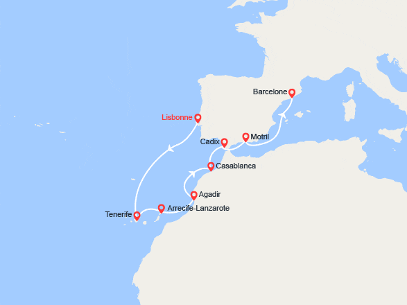 itin&eacute;raire croisi&egrave;re Canaries Madère : Portugal, Canaries, Maroc 