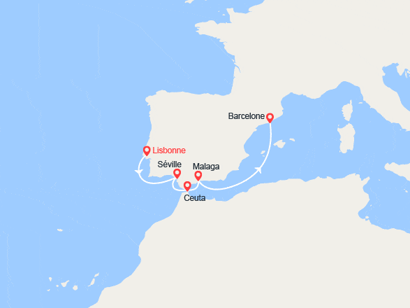 itinéraire croisière Méditerranée Occidentale : Portugal, Espagne