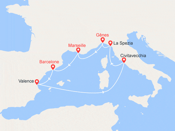 itinéraire croisière Méditerranée : PRIX CHOC ! Italie, France, Espagne