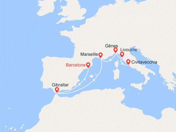itinéraire croisière Méditerranée : Promenade en Méditerranée : de Barcelone à Rome