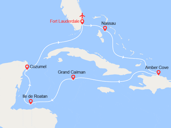 itinéraire croisière Caraïbes et Antilles : PROMO ! Bahamas, Jamaïque, Iles Caïmans, Honduras, Mexique