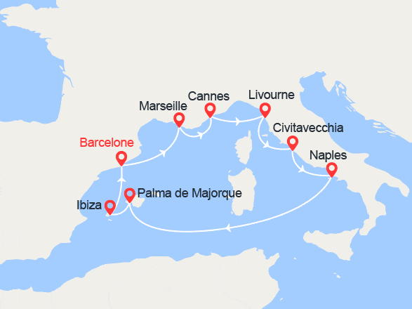 itinéraire croisière Iles Baléares : Provence, Côte d'Azur, Italie, Baléares