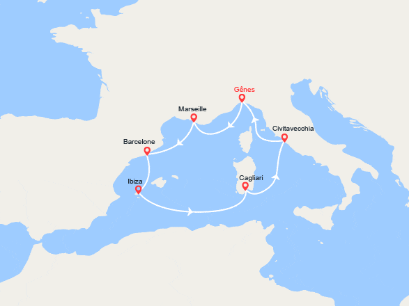 itinéraire croisière Méditerranée Occidentale : Provence, Espagne, Ibiza, Italie