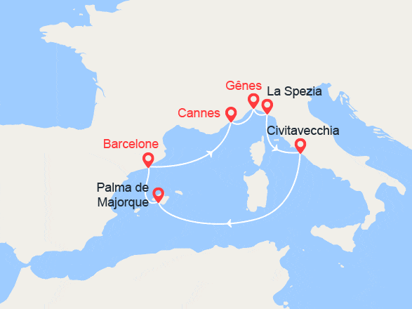 itinéraire croisière Iles Baléares : Provence, Italie, Baléares, Barcelone