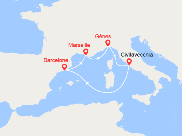 itinéraire croisière Méditerranée : Provence, Italie, Espagne