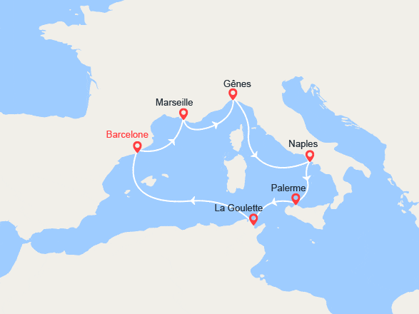 itin&eacute;raire croisi&egrave;re Méditerranée Occidentale : Provence, Italie, Sicile, Tunisie 