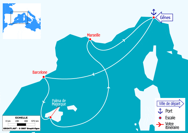 itinéraire croisière Méditerranée : Provence, Majorque, Barcelone