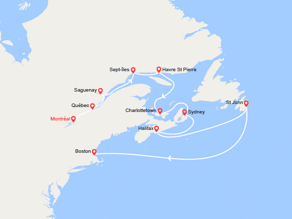 itin&eacute;raire croisi&egrave;re Amérique du Nord : Québec, le Canada atlantique et la Nouvelle-Angleterre 