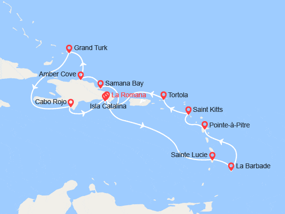 itinéraire croisière Caraïbes et Antilles : Rép. Dominicaine, Antilles, îles Vierges, îles Turks et Caïques