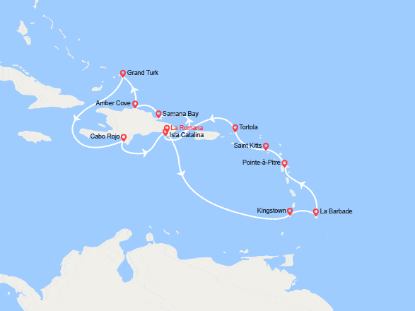 itinéraire croisière Caraïbes et Antilles : Rép. Dominicaine, Grand Turk, Porto Rico, Antilles, îles Vierges
