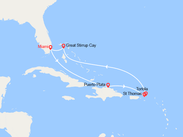 itin&eacute;raire croisi&egrave;re Caraïbes et Antilles : Rép. Dominicaine, Iles Vierges, Bahamas 