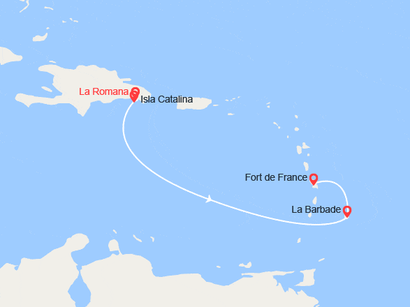 itin&eacute;raire croisi&egrave;re Caraïbes et Antilles : Rép. Dominicaine, La Barbade, Martinique 