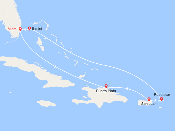 itin&eacute;raire croisi&egrave;re Caraïbes et Antilles : Rép. Dominicaine,Porto Rico, Iles Vierges Britanniques, Bahamas 