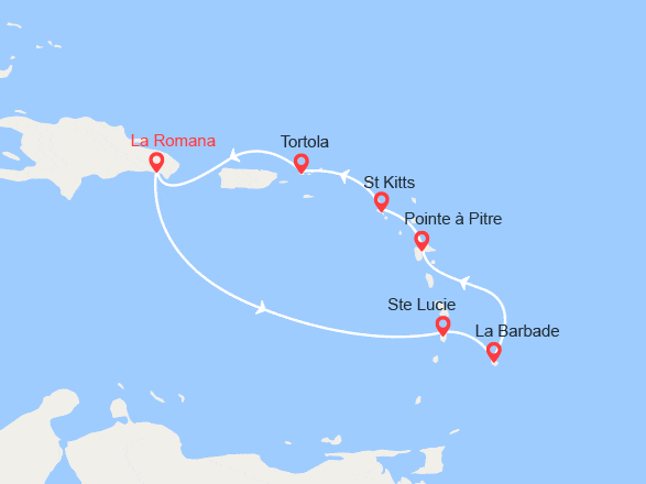 itinéraire croisière Caraïbes et Antilles : Rép.Dominicaine, Antilles, Iles Vierges