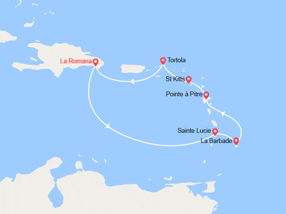 itinéraire croisière Caraïbes et Antilles : Rép.Dominicaine, Antilles, Iles Vierges