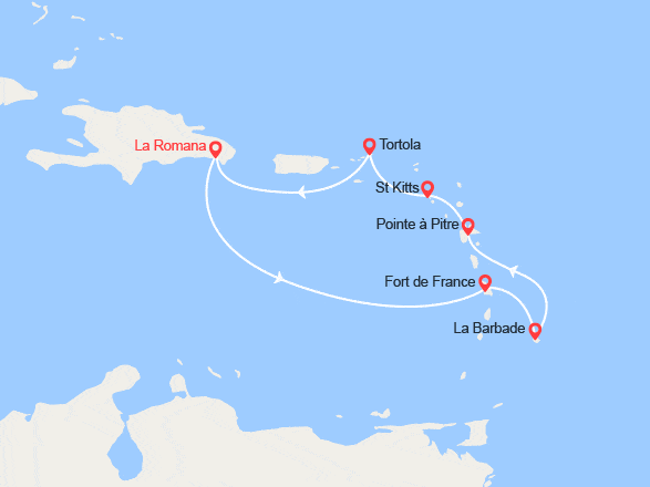 itinéraire croisière Caraïbes et Antilles : Rép.Dominicaine, Antilles, Iles Vierges