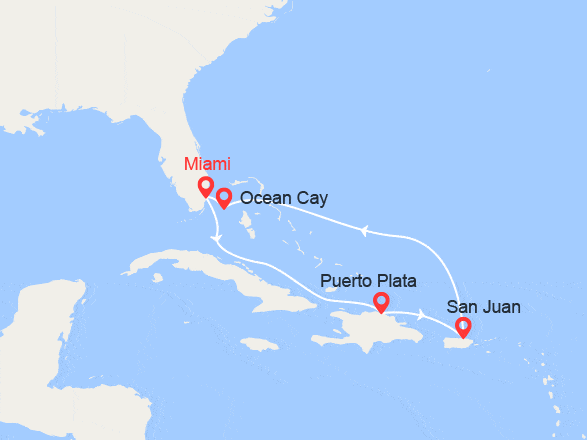 itinéraire croisière Caraïbes et Antilles : Rép Dominicaine, Porto Rico & Bahamas
