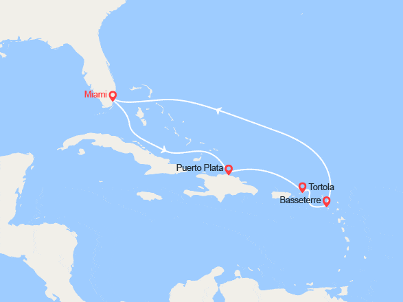 itin&eacute;raire croisi&egrave;re Caraïbes et Antilles : République dominicaine, Îles Vierges, Saint-Kitts-et-Nevis 