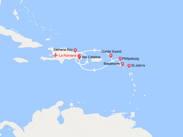 itin&eacute;raire croisi&egrave;re Caraïbes et Antilles : République dominicaine, Iles Vierges, St. Kitts & Nevis, Saint-Martin - Vols inclus 