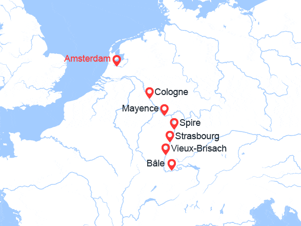 itin&eacute;raire croisi&egrave;re Rhin et ses affluents : Rhin : d'Amsterdam à Bâle 