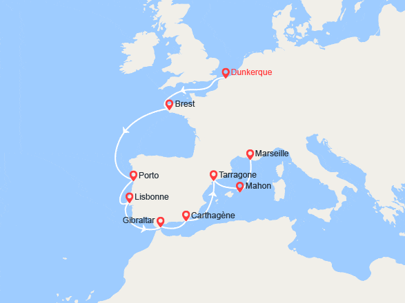 itin&eacute;raire croisi&egrave;re Méditerranée Orientale : Rivages de l'Atlantique 