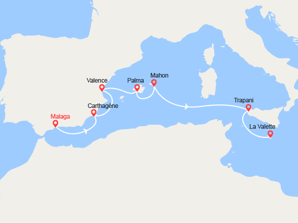 itin&eacute;raire croisi&egrave;re Méditerranée : Rivages ibériques et Sicile 