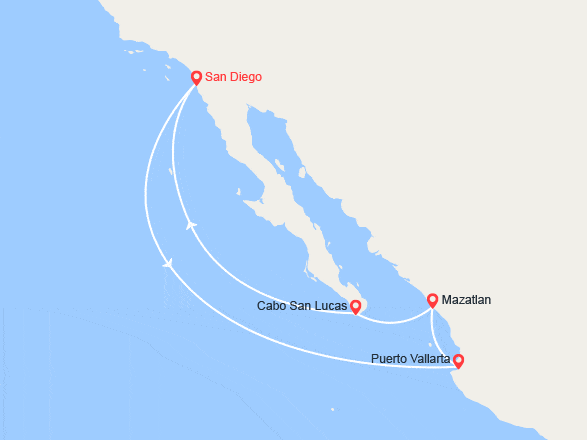 itinéraire croisière Amérique du Nord : Riviera Mexicaine : San diego, Puerto Vellarta, Cabos San Luca...