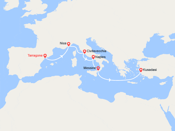 itin&eacute;raire croisi&egrave;re Méditerranée Orientale : Rivieras méditerranéennes : Espagne, France, Italie, Turquie 