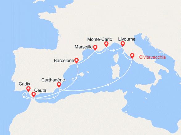 itinéraire croisière Méditerranée : Riviéras méditerranéennes : Italie, Côte d'Azur, Espagne...