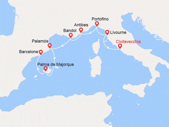 itinéraire croisière Méditerranée : Rome/Barcelone : Italie, Côte d'Azur, Majorque...