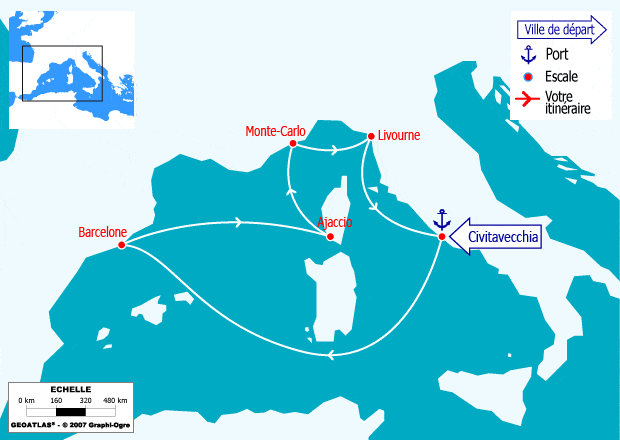 itinéraire croisière Méditerranée : Rome/Rome : Barcelone, Corse, Monaco, Florence