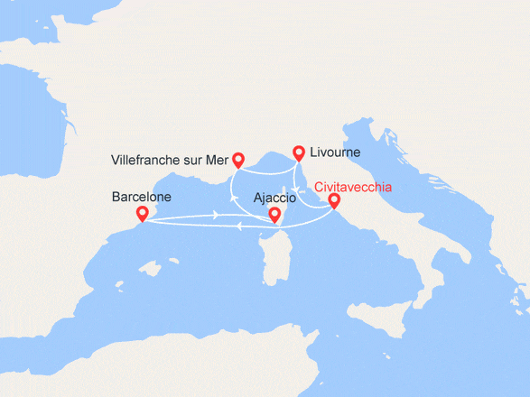 itinéraire croisière Méditerranée : Rome/Rome : Barcelone, Corse, Monaco, Florence