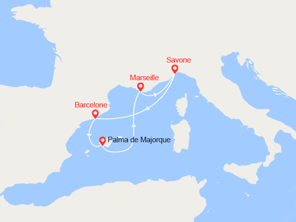 itinéraire croisière Iles Baléares : Rouge Flamenco : Italie, Espagne, Baléares