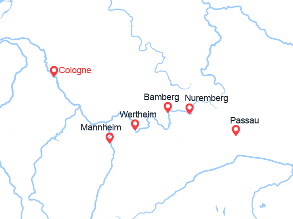 itinéraire croisière Rhin et ses affluents : Route des vins : Cologne, Francfort, Wurtzbourg,..