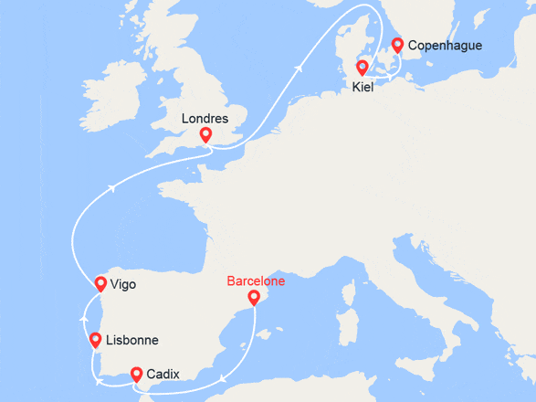 itinéraire croisière Méditerranée : Route vers le Nord : de Gênes à Copenhague