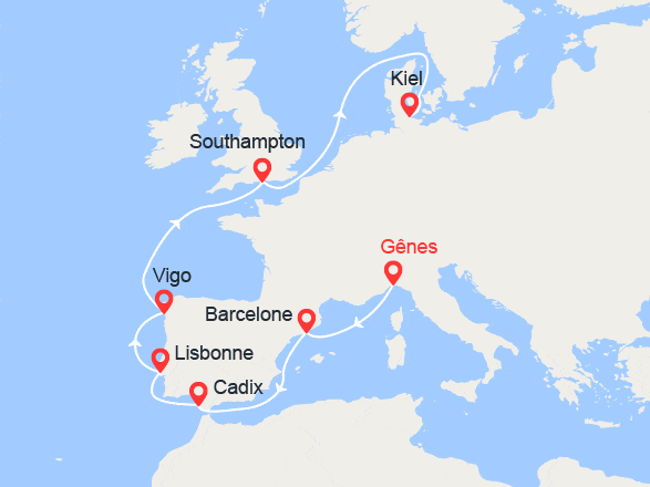 itinéraire croisière Méditerranée : Route vers le Nord : de Gênes à Kiel